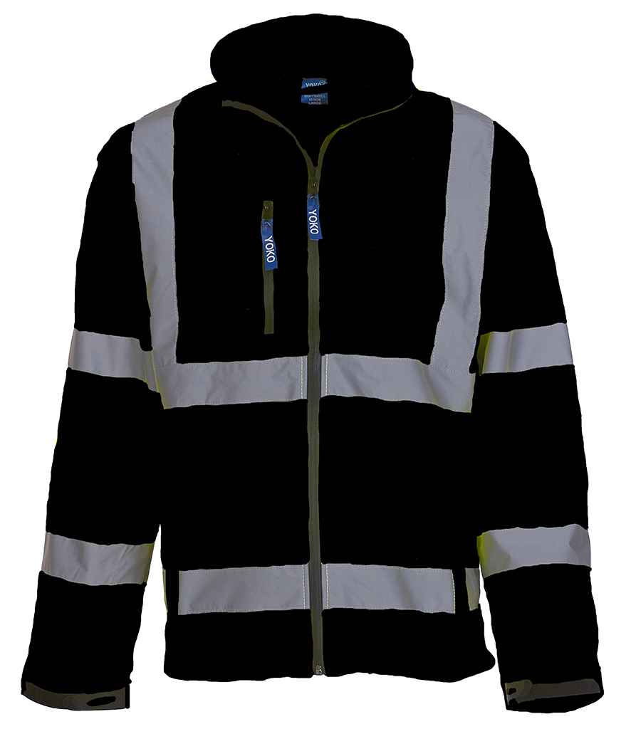Yoko Hi-Vis Soft Shell Jacket in Black by Yoko — Custom branded clothing by Print Press, featuring premium embroidery produced in our specialist print lab in the UK.