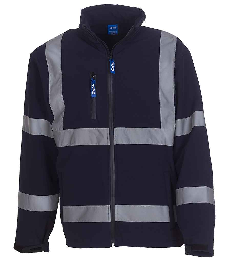 Yoko Hi-Vis Soft Shell Jacket in Navy by Yoko — Custom branded clothing by Print Press, featuring premium embroidery produced in our specialist print lab in the UK.