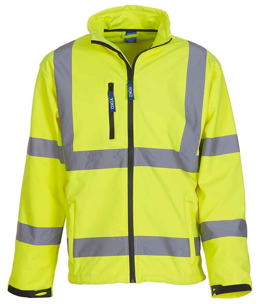 Yoko Hi-Vis Soft Shell Jacket in by Yoko — Custom branded clothing by Print Press, featuring premium embroidery produced in our specialist print lab in the UK.