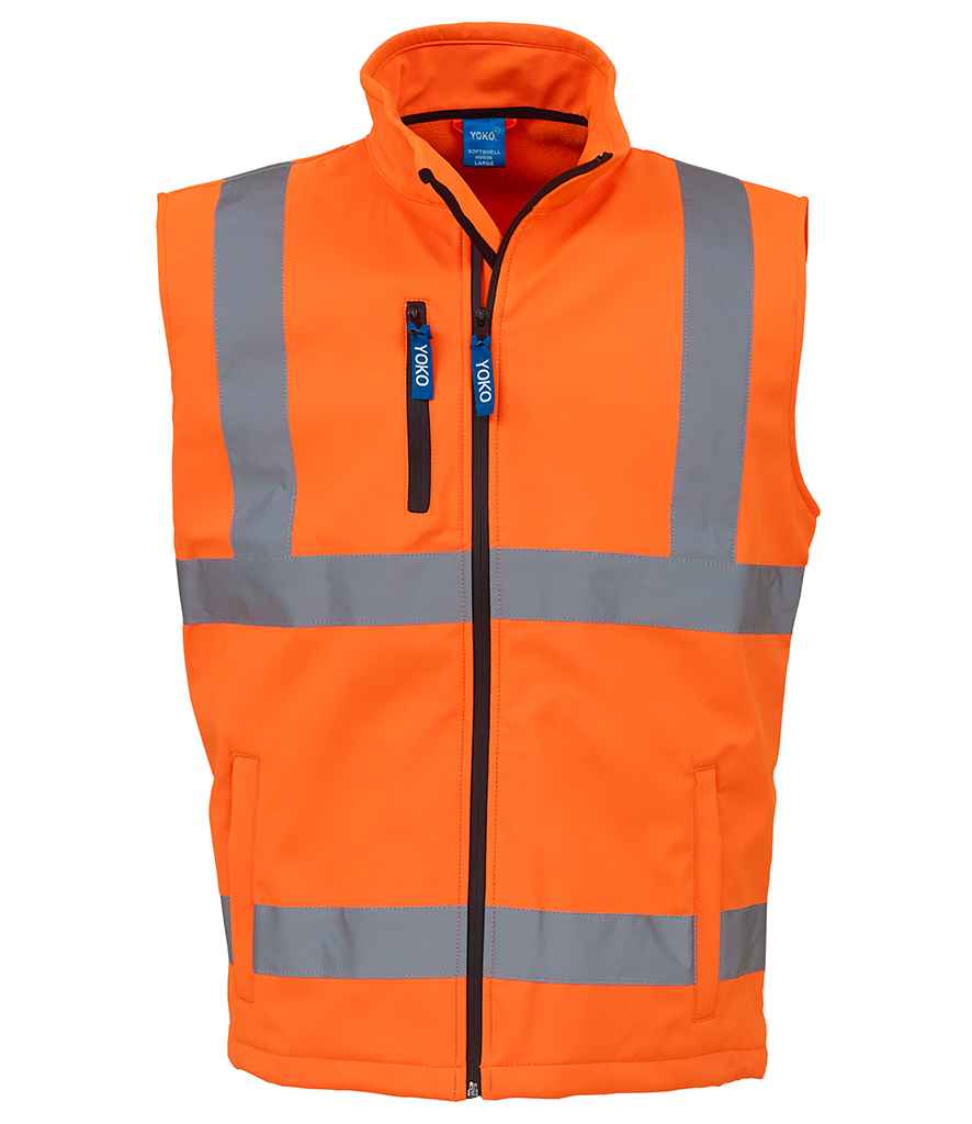 Yoko Hi-Vis Soft Shell Gilet in by Yoko — Custom branded clothing by Print Press, featuring premium embroidery produced in our specialist print lab in the UK.