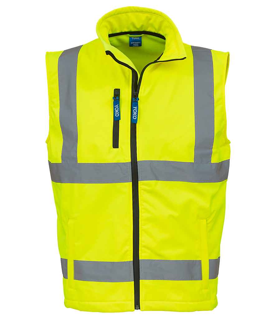 Yoko Hi-Vis Soft Shell Gilet in by Yoko — Custom branded clothing by Print Press, featuring premium embroidery produced in our specialist print lab in the UK.