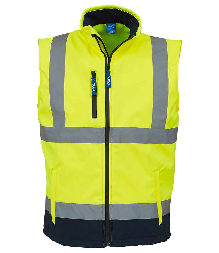 Yoko Hi-Vis Soft Shell Gilet in by Yoko — Custom branded clothing by Print Press, featuring premium embroidery produced in our specialist print lab in the UK.