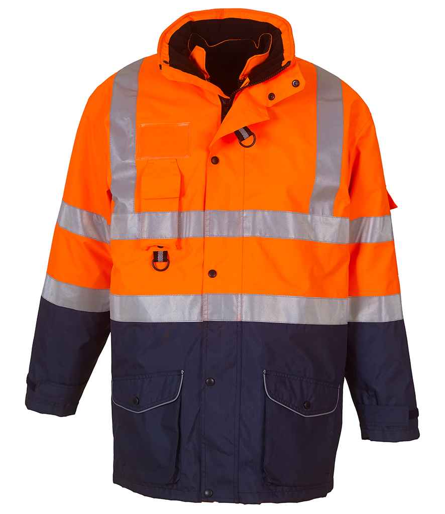 Yoko Hi-Vis Multi-Function 7-in-1 Jacket in Orange Navy by Yoko — Custom branded clothing by Print Press, featuring premium embroidery produced in our specialist print lab in the UK.