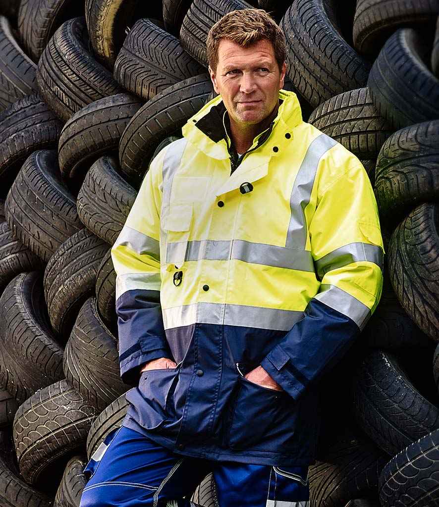 Yoko Hi-Vis Multi-Function 7-in-1 Jacket in Yellow Navy by Yoko — Custom branded clothing by Print Press, featuring premium embroidery produced in our specialist print lab in the UK.