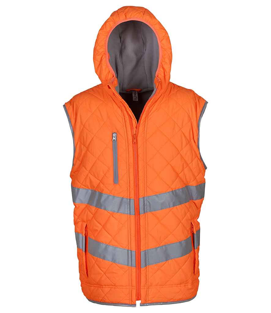 Yoko Hi-Vis Kensington Hooded Gilet in Orange by Yoko — Custom branded clothing by Print Press, featuring premium embroidery produced in our specialist print lab in the UK.