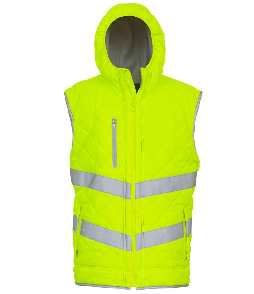 Yoko Hi-Vis Kensington Hooded Gilet in by Yoko — Custom branded clothing by Print Press, featuring premium embroidery produced in our specialist print lab in the UK.
