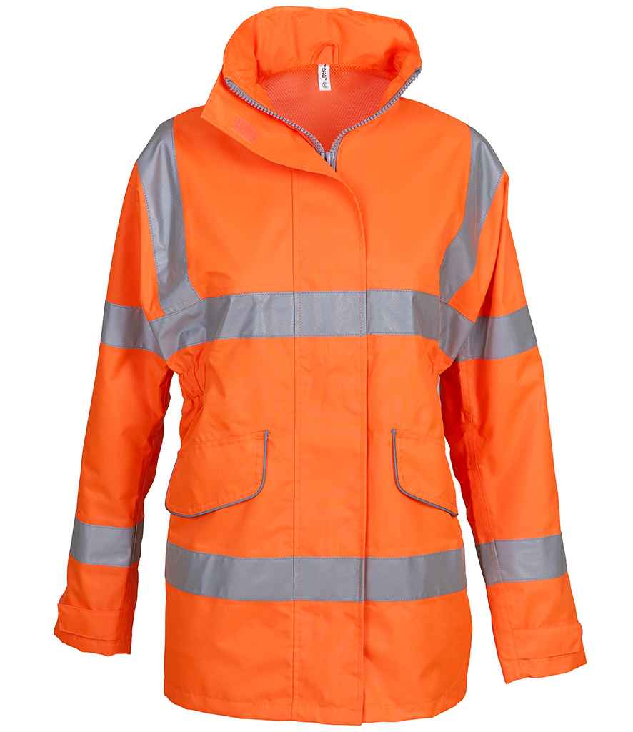 Yoko Ladies Hi-Vis Executive Jacket in Orange by Yoko — Custom branded clothing by Print Press, featuring premium embroidery produced in our specialist print lab in the UK.