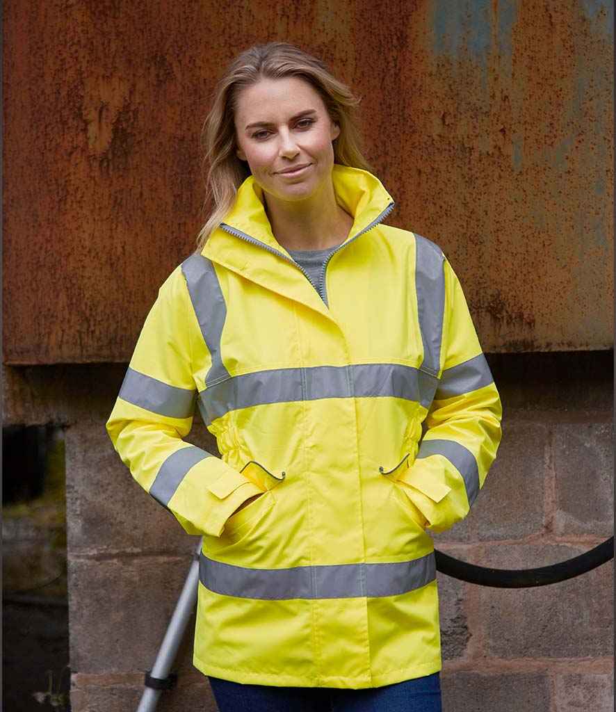 Yoko Ladies Hi-Vis Executive Jacket in Yellow by Yoko — Custom branded clothing by Print Press, featuring premium embroidery produced in our specialist print lab in the UK.