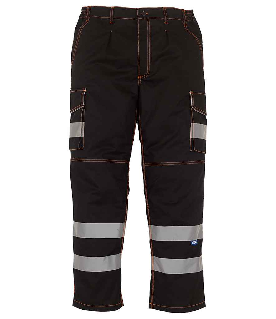 Yoko Hi-Vis Cargo Trousers with Knee Pad Pockets in Black by Yoko — Custom branded clothing by Print Press, featuring premium embroidery produced in our specialist print lab in the UK.