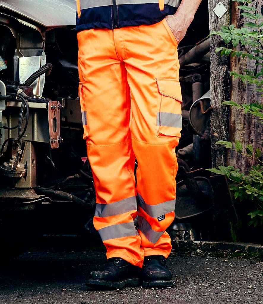 Yoko Hi-Vis Cargo Trousers with Knee Pad Pockets in Orange by Yoko — Custom branded clothing by Print Press, featuring premium embroidery produced in our specialist print lab in the UK.