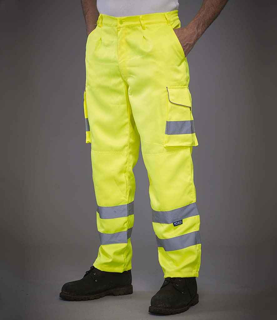 Yoko Hi-Vis Cargo Trousers with Knee Pad Pockets in Yellow by Yoko — Custom branded clothing by Print Press, featuring premium embroidery produced in our specialist print lab in the UK.