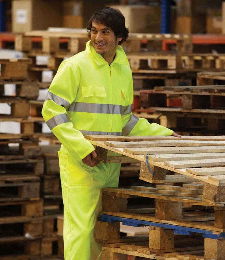 Yoko Hi-Vis Poly/Cotton Coverall in Yellow by Yoko — Custom branded clothing by Print Press, featuring premium embroidery produced in our specialist print lab in the UK.